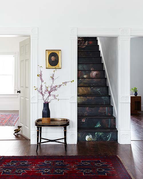 interior-design-rug-stairs-mural-blooms-spring-antique