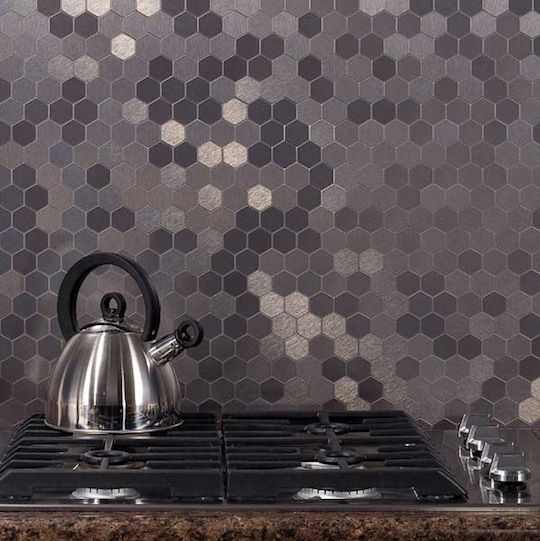 grey shades hexagon tile backsplash